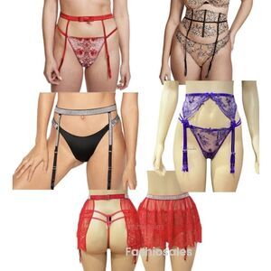 Victoria’s Secret Bundle of 5 Shine Strap , Starstruck Skirt garter Belt M/L